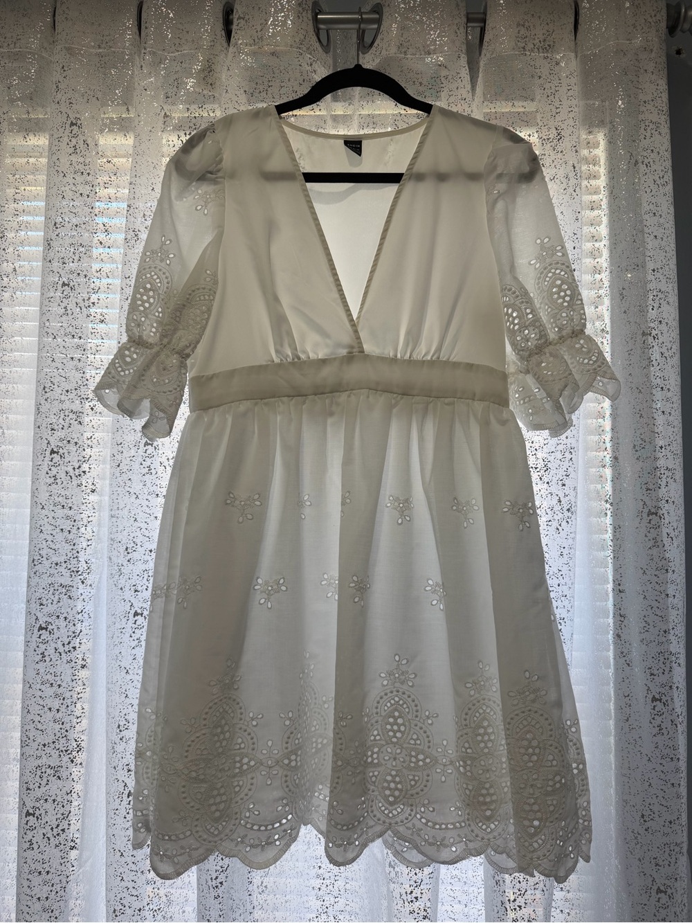 SHEIN White Eyelet V-Neck Short Dress